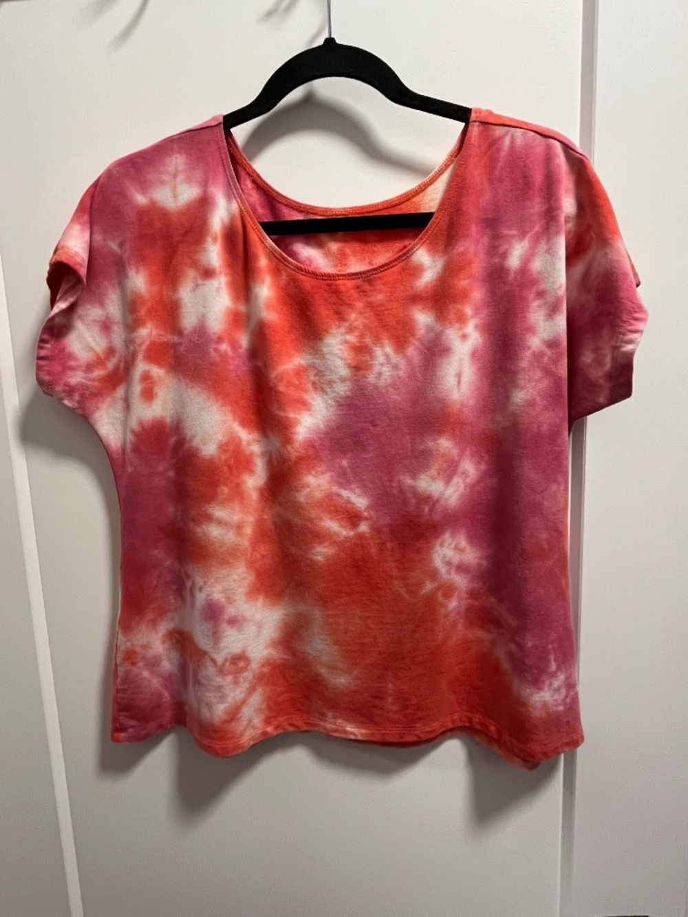 Miik, reversible neckline dolman top, XL, pink and papaya Tie-dye